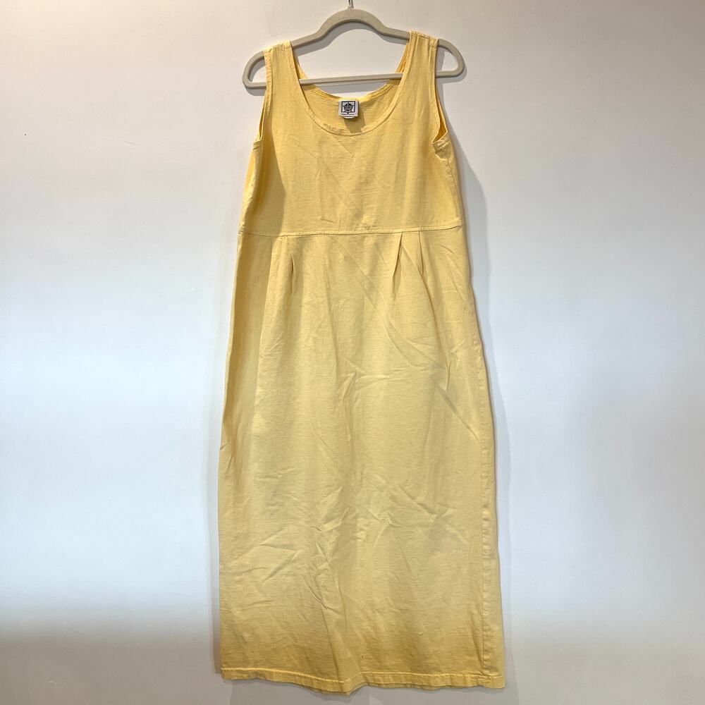 Vtg 100% cotton butter yellow knit maxi tank dress medium cottagecore